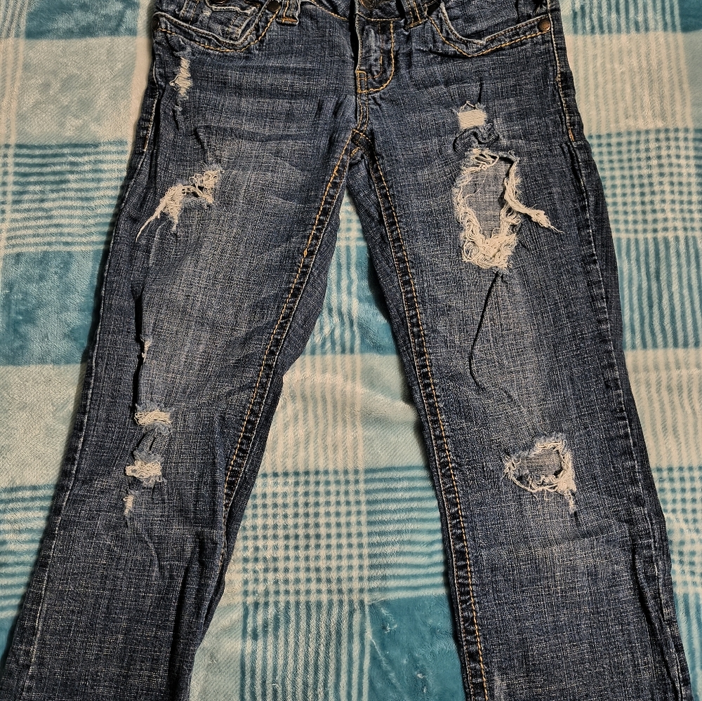 H2J Blue Distressed Capri Jeans